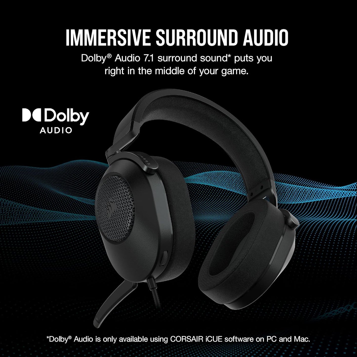 CORSAIR HS65 Surround Multiplatform Wired Gaming Headset – Dolby Atmos – SonarWorks SoundID – iCUE Compatible – PC, Mac, PS5, PS4, Xbox, Nintendo Switch, Mobile – Carbon