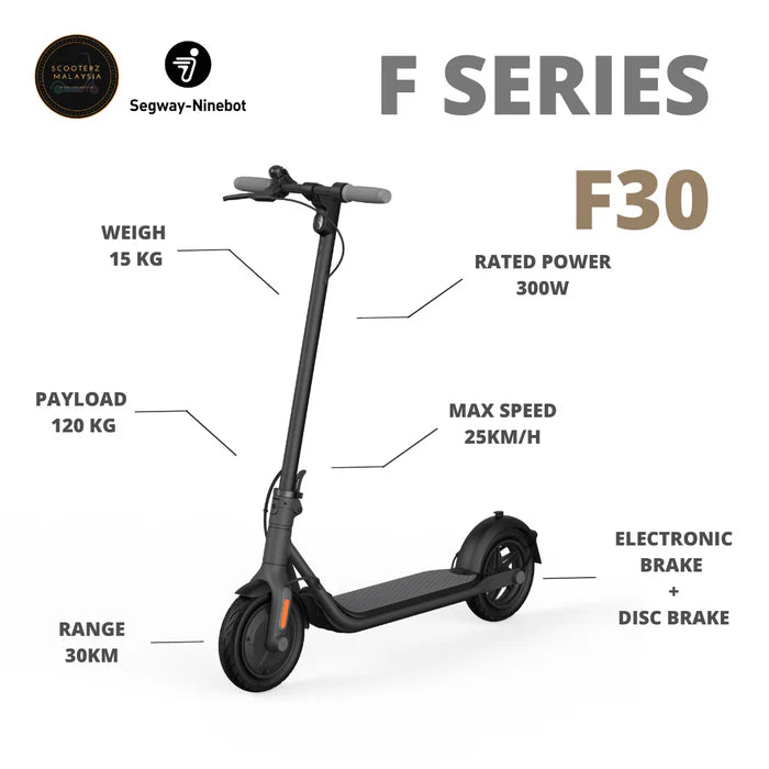 Segway Ninebot F30 Electric KickScooter, Top Speed 25 km/hr, Black