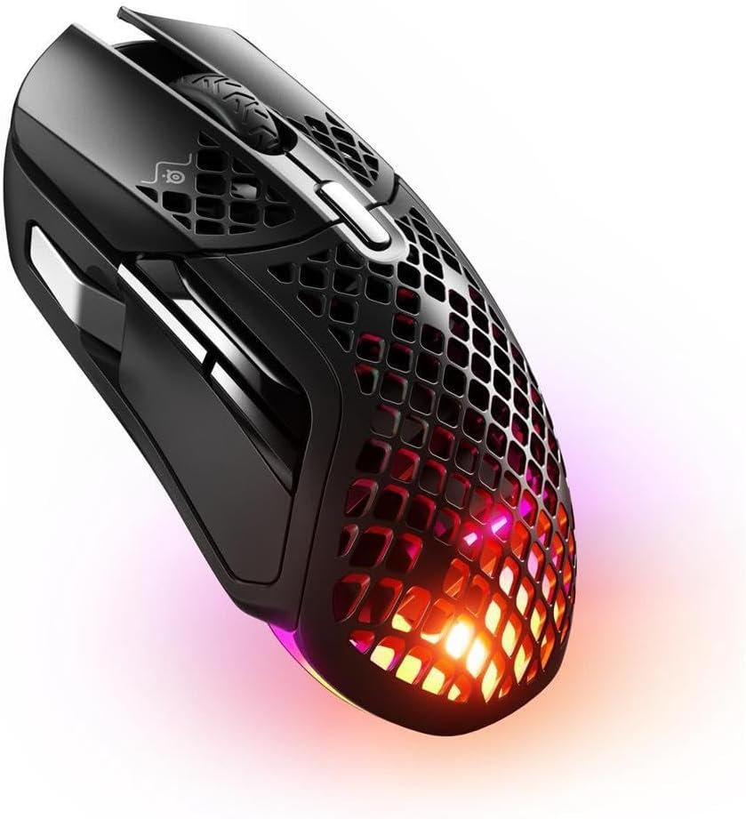 SteelSeries Aerox 5 Wireless - Holey RGB Gaming Mouse - Ultra-lightweight Water Resistant Design - 9 Buttons – Bluetooth/2.4 GHz - 18K DPI TrueMove Air Optical Sensor