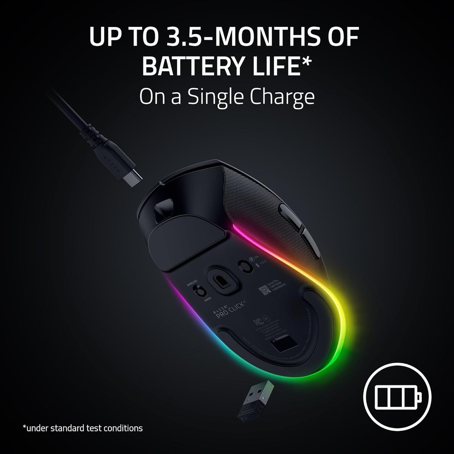 Razer Pro Click V2 Wireless Mouse: Right-Handed Ergonomic Design with Thumb Rest - AI Prompt - Long Battery Life - Multi Device Connectivity via 2.4GHz, Bluetooth, or USB C Wired Mode - Chroma RGB