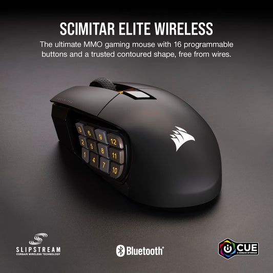 Corsair Scimitar Elite 26000 DPI Wireless Optical MMO Gaming Mouse - Black